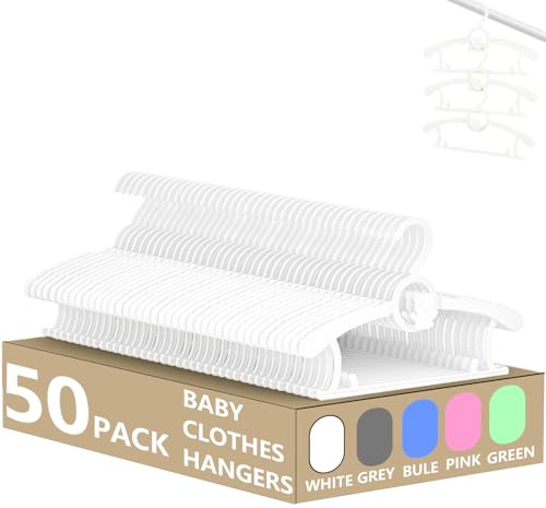 HGYZE Grucce per Armadio, 50 Pezzi, Bianco, in Plastica, 27,9-35,6 cm, Posatoi Regolabili per Neonati, Antiscivolo, Abbigliamento per Bambini