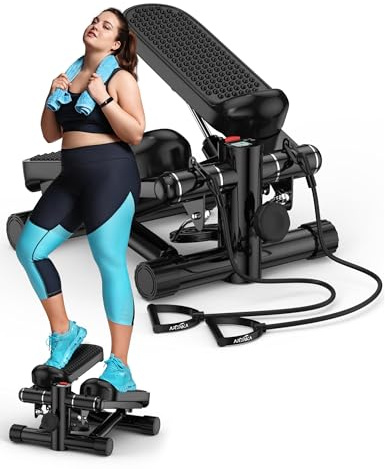 Steppers for Exercise at Home, Mini Stepper with Resistance Bands, Portable Stair Stepper 330LBS Weight Capacity, Adjustable Height Stepper Machine with LED Monitor for Full Body Workout