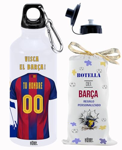 botella del Madrid para niños personalizada con nombre y número es un bidón de agua de aluminio liviano para fanáticos del futbol cantimplora madrilistas de 600 ml con dos tapones