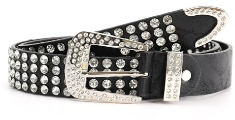 irisaa Damen Gürtel Breiter Nietengürtel mit Strass, Western Cowgirl Jeansgürtel im Vintage-Look, Damen Taillengürtel 2020:Schwarz, Normale Gürtel Größe 80-105:115 CM