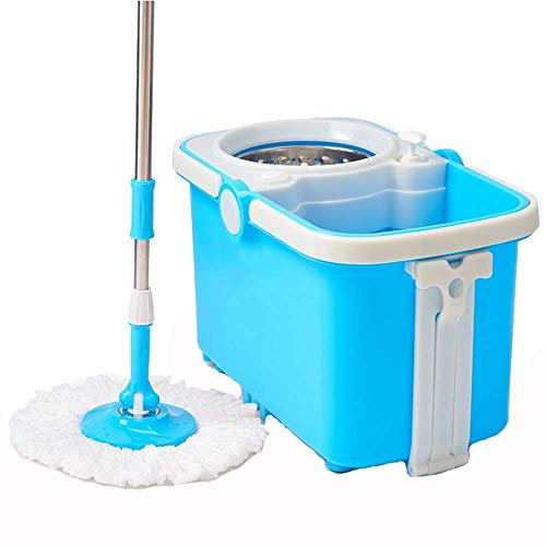 Trapeador y balde Kitchen + Home - Trapeador plano autolimpiante con escurridor de balde y 2 almohadillas de trapeador de microfibra reutilizables para trapear en seco y en húmedo en todas las