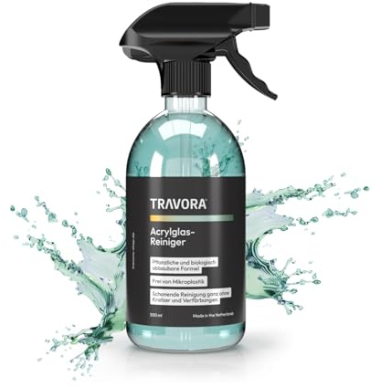 TRAVORA Premium Acrylglas Reiniger - biologisch abbaubarer Plexiglas Reiniger für Innen & Außen - streifenfreie & materialschonender Acrylglas-, Terrassendach Reiniger & Glasdach Reiniger - 500 ml