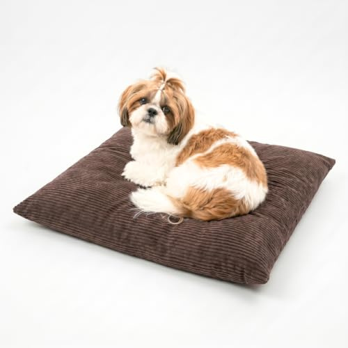 4L Textil ZOE Hundkudde, fluffigt snöre, hundsäng, medelstora hundar med överdrag och dragkedja, gosig hundkudde, tvättbar (Brun(Ränder), 60x50 cm)