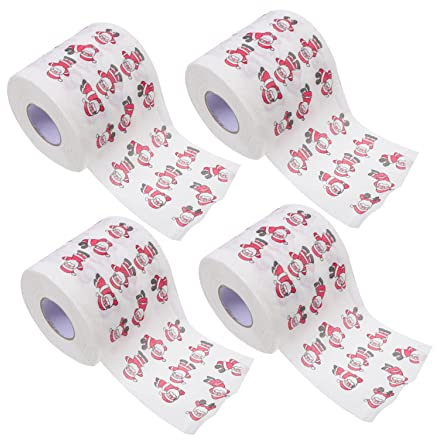 ORFOFE Lot De 4 Rouleaux De Papier Toilette De Noël Motif Père Noël Unique Serviettes De Table en Vrac Rouleaux De Papier Toilette