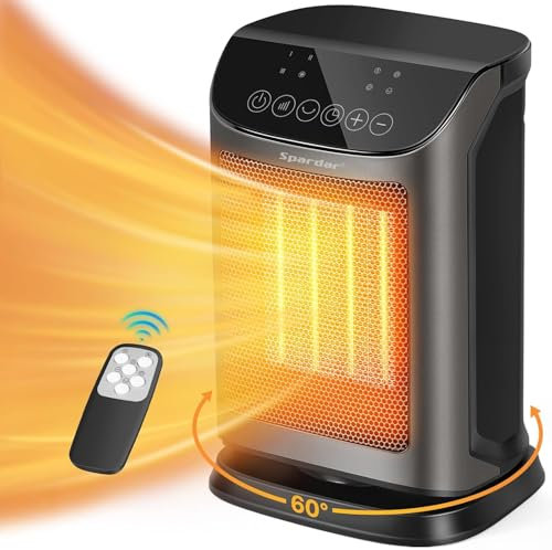 Spardar 1800W Stufetta Elettrica Basso Consumo, PTC Elettrica In Ceramica con Termostato con Modalità Eco, Timer 12H Ore, Telecomando, Oscillazione a 60°, Protezione Da Surriscaldamento e Inclinazione