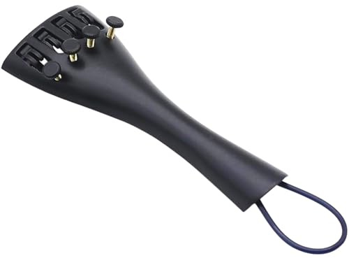 Ebony Saitenhalter für Violine - Metallsaitenhalter für Violine | Violinenschwanz Ultra Composite Schwarz mit 4 feinen Drechern | Tailgut Violinenschnur Größe 4/4 | Instrumentenbedarf
