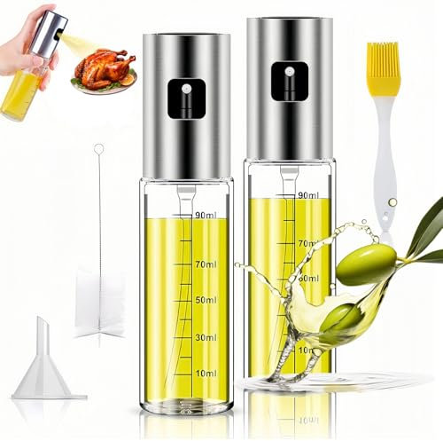 FHISKUNYU Pulverizador aceite spray de cocina, 2 piezas, pulverizador aceite de acero inoxidable y dispensador de aceite para freidora de aire, spray aceite antigoteo