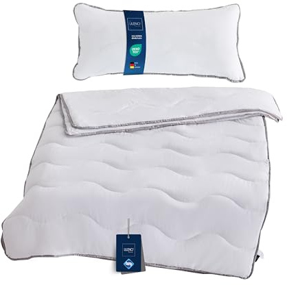 LILENO HOME 4-Jahreszeiten Bettdecke 155x220 cm + Kissen 40x80 cm [1er Set] | mit Sanitized Hypoallergen - Bettdecke 155x220 cm + Kissen 40x80 cm - für Sommer u. Winter - kochfest bis 95°C