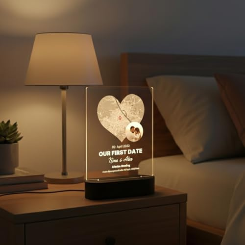 Wo alles begann Glas Bild mit Koordinaten & Foto - Premium LED Acrylglas 14 x 20 cm - Personalisiertes Jahrestag Geschenk für Sie & Ihn - Romantische Geschenkidee für Paare, Freund & Freundin