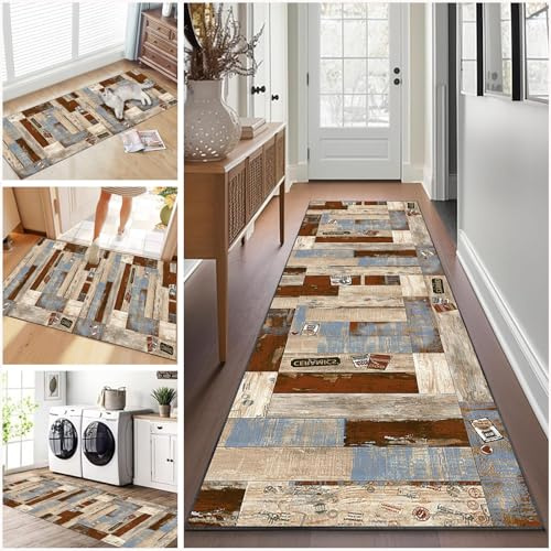 Teppich läufer Flur rutschfest Küchenteppich Waschbar 40 x 100 cm Korridor Teppich Lang Fußmatte Flurteppich Modern Küchenläufer Läufer für Eingang Flur Küche Bettvorleger Schlafzimmer Wohnzimmer