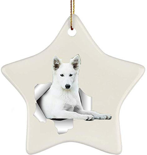 Weihnachtsanhänger Keramik Weihnachtsdeko Mit Schnur Geschenkanhänger Weihnachtsschmuck Lustiger Weißer Schäferhund Kommt Aus Einer Rissigen Wand