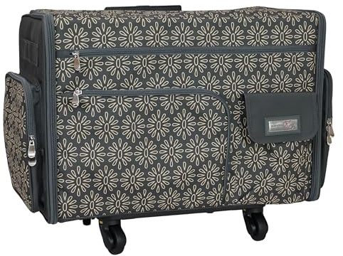 Everything Mary XL-Nähmaschinenkoffer mit flacher Oberseite – hellbraune Geo-Basteltasche mit Rädern – tragbarer Organizer für Nähen, Scrapbooking, Quilten und Bastelbedarf