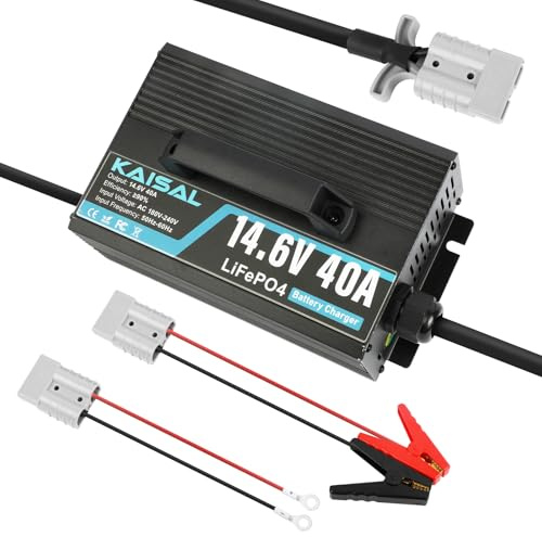 KAISAL 14.6V 40A LiFePO4 Ladegerät, LiFePO4 Batterieladegerät für 12V/12.8V Lithium-Eisenphosphat-Batterien, 12V Lithium Ladegerät mit Anderson Stecker, für Wohnmobil, Boote, Solar Home Systeme