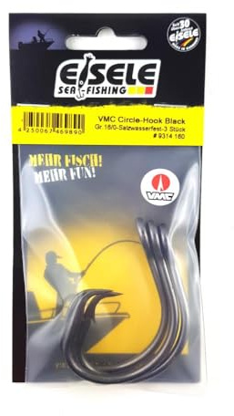 Eisele Sea-Fishing VMC Circle-Hook XXL, Salzwasserfest, 3 Stück, Schwarz, Größen 14/0 oder 16/0, Naturköderhaken, Heilbutthaken