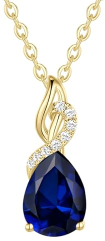 FANCIME Solide 14 Karat 585 Weiß Gold Tropfen Anhänger mit 925 Sterling Silber Kette Halskette mit Edelstein und Diamant Schmuck für Damen mit Geschenk Box - Kettenlänge: 40 + 5 cm