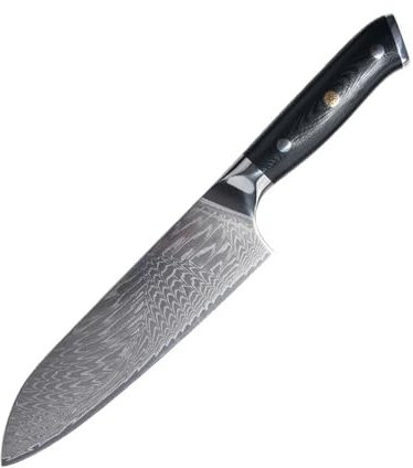 Couteau de chef 67 couches en acier de Damas 10Cr15MoV lame tranchante couperet Santoku Kiritsuke couteau de cuisine japonais manche G10(7 inch Santoku Knife)
