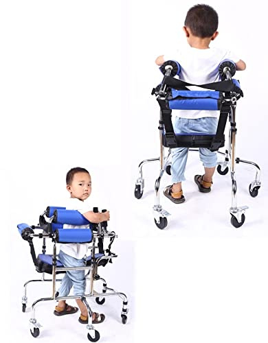 Caminador Andador Aluminio, andador de pie para entrenador de rehabilitación médica, altura ajustable con asiento 6 ruedas adecuado para niños con una altura de 90-130 cm