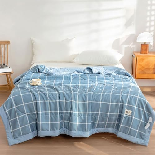 DOTBUY-SHOP Quilted Bedspreads, Cotton Check Quilt Bed Throws Cotton Filling Duvet Super King Single Double Size Children's Bed Quilted Throw for All Season (Lake Blue,King 200x230cm)