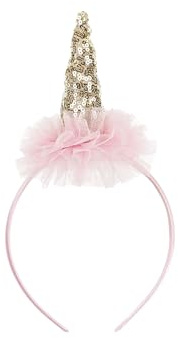 PartyDeco Einhorn Haarreif mit Rüschen 25x11cm 1 Stück - Einhornhaarreifen mit Horn - Kostüm Verkleidung Accessoire für Kindergeburtstag Mädchenparty Fasching Karneval - Rosa Gold