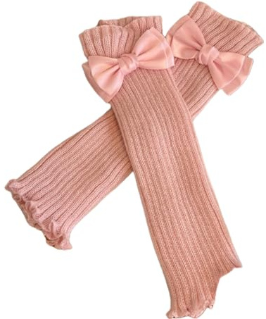 Cazqgoy Scaldamuscoli per le gambe a maglia con fiocco per bambine, morbidi, traspiranti, larghi, calzini caldi, adatti per bambini dai 3 ai 10 anni, Colore: rosa., S