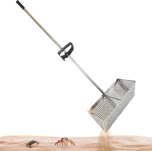 BEAHING Rake de pulgas de Arena, tamiz de Arena de Playa de Acero Inoxidable con Cesta de Diente de tiburón de 15.8 Pulgadas, rastrillo de Mango Largo Desmontable para la Playa