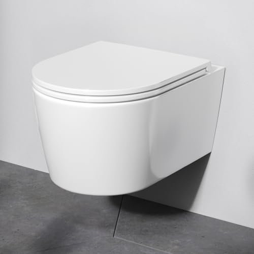 AM.PM Func – Hänge WC, Wand WC spülrandlos, Toiletten Keramik mit Absenkautomatik, Hänge Toilette FlashClean, Toilettenschüssel, Weiß, 49 cm lang