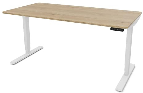 ASSMANN Höhenverstellbarer Schreibtisch elektrisch, 160x80cm, TÜV-geprüft | stufenlos verstellbar mit Aufprallschutz, ergonomischer Schreibtisch Made in Germany, abgerundete Ecken, Eiche Natura/Weiß