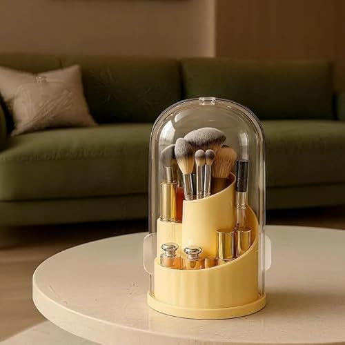 Makeup Brush Holder 360 Drehbarer, Kosmetik Organizer Drehbar mit Transparentem Staubdicht Deckel für Kosmetikpinsel