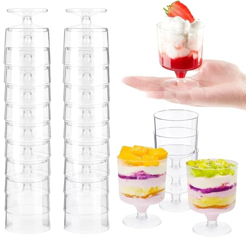 Wrbugukeji 25 Pcs Plastic Desert Cups, 150 ml Plastic Round Dessert Cups, Clear Parfait Appetizer Cup for Pudding Mousse Trifles Appetizers Jelly Tiramisu Parties