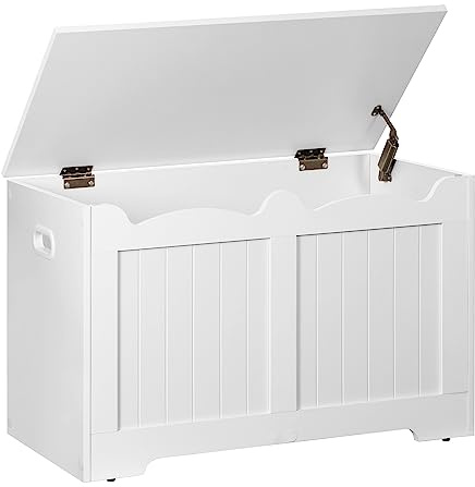 Hzuaneri Storage Chest, Storage Trunk with 2 Secure Hinge, 76 cm Lift-Top Storages Bench, Wooden Storages Organizer, Shoe Bench for Entryway, Bedroom, Living Room,White SB04403X