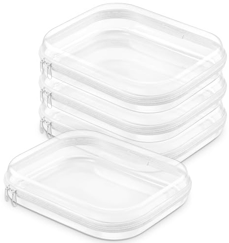 4 Stück Hartschalentasche mit Reißverschluss, Transparente Hartschalen PVC Kosmetiktasche, Wasserdichtes Aufbewahrungsbox für Kosmetik, Spielzeug, Puzzles, Reise, Toilettenartikel (Weiß)
