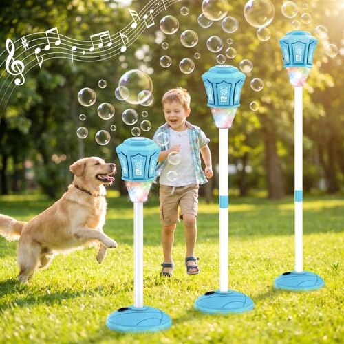 AURIVEE Macchina Bolle di Sapone con Telecomando, 3 Altezze Regolabili fino a 119cm, Luce RGB e Musica, Batteria Ricaricabile USB, Base Stabile, per Bambini Festa Outdoor Matrimonio Giardino