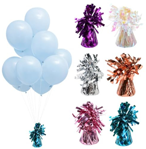 6-pack ballongvikter för heliumballonger, stabil ballonghållare med metallfolie för bröllop, födelsedag, festdekorationer