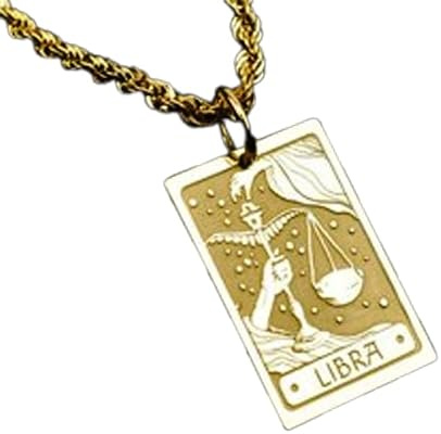 Collar con colgante del signo zodiacal Libra en relieve, fabricado en plata de ley 925 con baño de oro, cadena de eslabones de 45 cm (18), dije rectangular para joyería unisex | LK_EMBO_00382