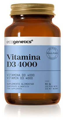 ECOGENETICS - Vitamina D3 4000 IU 60 Cápsulas| Complemento Nutricional para Reforzar Sistema Inmune | Vitamina del Sol Ideal para Salud Reproductiva y Preconcepción | Pastillas Antienvejecimiento