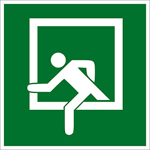 Max Systems Kunststoff Notausgangsschild, 10 x 10 cm, Grün, Langnachleuchtend, Selbstklebend, UV-beständig, Wandmontage, Notausgang, Richtungsweisend