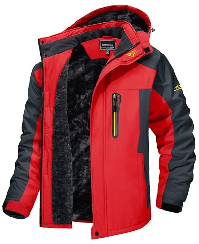 MAGCOMSEN Herren Winter Fleecejacke Warme Gefüttert Skijacke Outdoor Winddicht Wasserdicht Jacke Verdickt Funktionsjacke mit Abnehmbarer Kapuze für Wandern Camping
