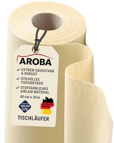 AROBA 1x Airlaid Tischläufer (Beige, 40 cm x 24 m) - Stoffähnliche Tischläufer - Tischband Tischtuchrolle Tischdeko für Hotel Catering Geburtstag Restaurants Kommunion Taufe