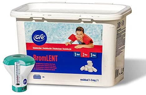 Gre 76025 - Bromo in pastiglie da 20gr - Brom lent 1 KG + Dosatore galleggiante con termometro. Ideale per Piscina e Spa Idromassaggio