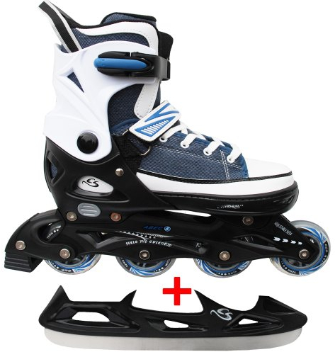 Cox Swain Sneak 2in1 größenverstellbare Kinder Inline Skates und Schlittschuhe mit PU Gummirollen sowie ABEC 5 Kugellagern, Blau, L (40-43)