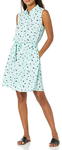 Amazon Essentials Vestido Camisero Tejido sin Mangas de Ajuste Relajado para Mujer, Color Azul Aguamarina, Talla M