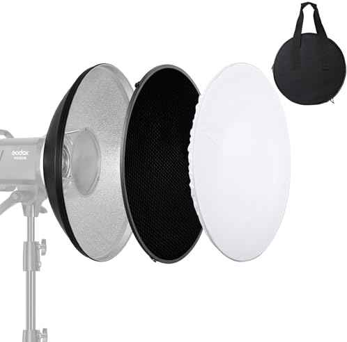 Soonpho 16 inch/42cm Standard Reflector Beauty Dish with Honeycomb Grid, Diffuser Sock and Bag,for Bowens Mount Studio Strobe Flash Light Like Neewer VC-400HS VE-300 Godox AD200 AD180 AD360(Silver)