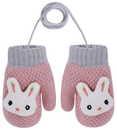IPENNY Toddler Magic Stretch Mittens Thick Plush Lined, Winter Baby Boys Girls Knitted Gloves Warm Fluffy Full Finger GlovesCold Weather Ski Gloves for 0-6 Y (Style L-Pink, L*W: 12 * 7cm for 0-3Y)