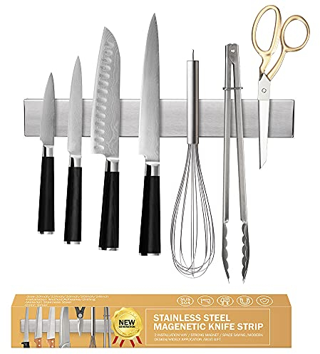 Magnetic Knife Holder for Wall Ninonly 25cm(10inch) Magnetic Knife Strip for Knives Self Adhesive or Drill Strong Stainless Steel Magnetic Knife Rack for Wall Secure & Easy Storage Utensils and Tools