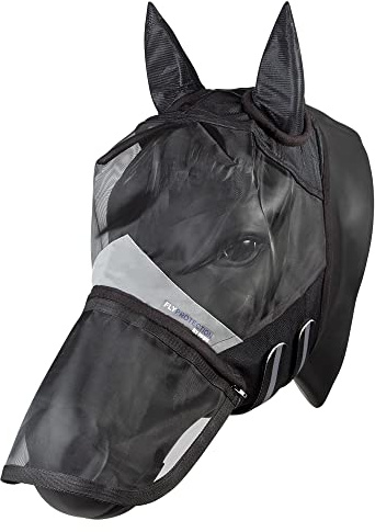 Pfiff 102947 Fly Protection Fliegenmaske mit UV-Schutz, Nasenschutz Schwarz, Shetty