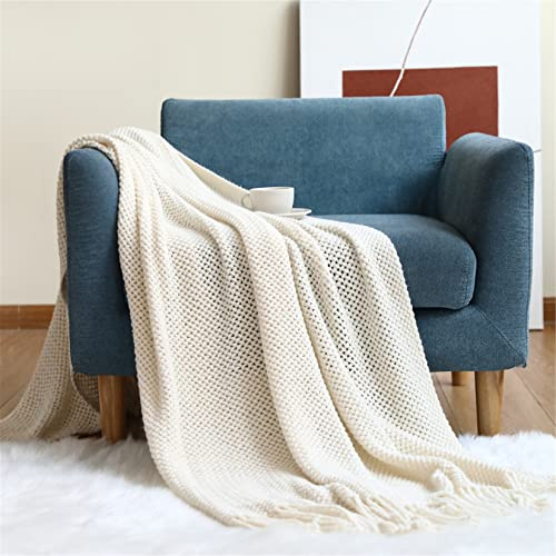Hayisugal Tagesdecke Wohndecke Boho Decke weich Gestrickte Decke Wendedecke Kuscheldeck Sofadecke Couchdecke Soft überwurf Decke, Beige, 130 x 150cm