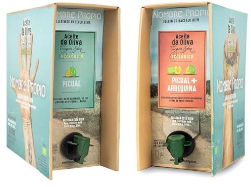 NOMBRE PROPIO Pack de Aceite de Oliva Virgen Extra Ecológico 100% Español - Formato Bag in Box - 3L Arbequina + Picual y 3L Picual - Rico en polifenoles. Certificación Europea - 6L AOVE