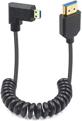Duttek 8K HDMI auf Micro HDMI Spiralkabel 2.1, 48Gbps Rechter Winkel HDMI Stecker auf Micro Stecker unterstützt 8K@60Hz geeignet für Notebook/Handy Tablet/Kamera's Micro Hdmi Port - 1.2m