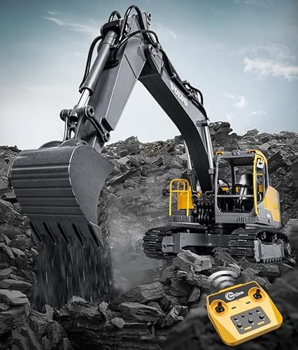 efaso Volvo RC Tosaerba 1:16 completamente proporzionale, versione di aggiornamento di alta qualità con ingranaggio in metallo e filettatura intercambiabile, pinza a martello, escavatore