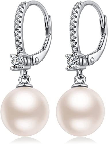 Orecchini Perle Donna in Argento Sterling 925 Orecchini a Perle Pendenti Ipoallergenici Bianco Perla Gioielli Regali da Donna Leverback 10 mm